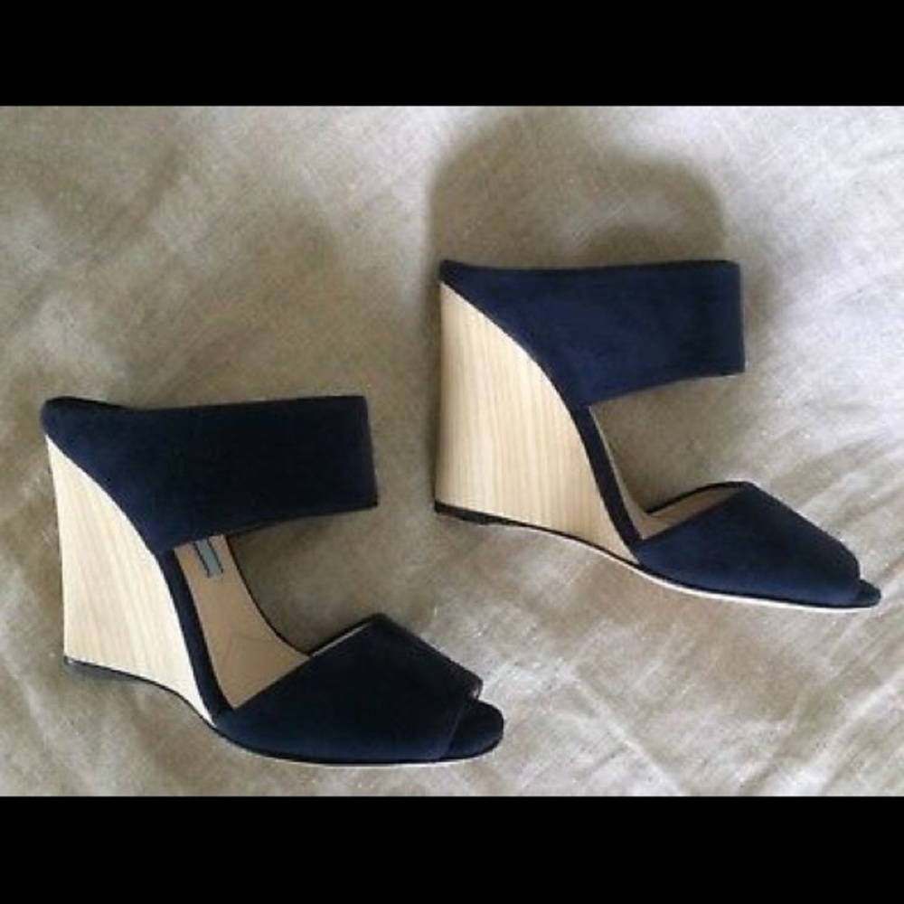 Prada Sandals Blue Suede Wedge Heel Slide 5.5 - Picture 5 of 8